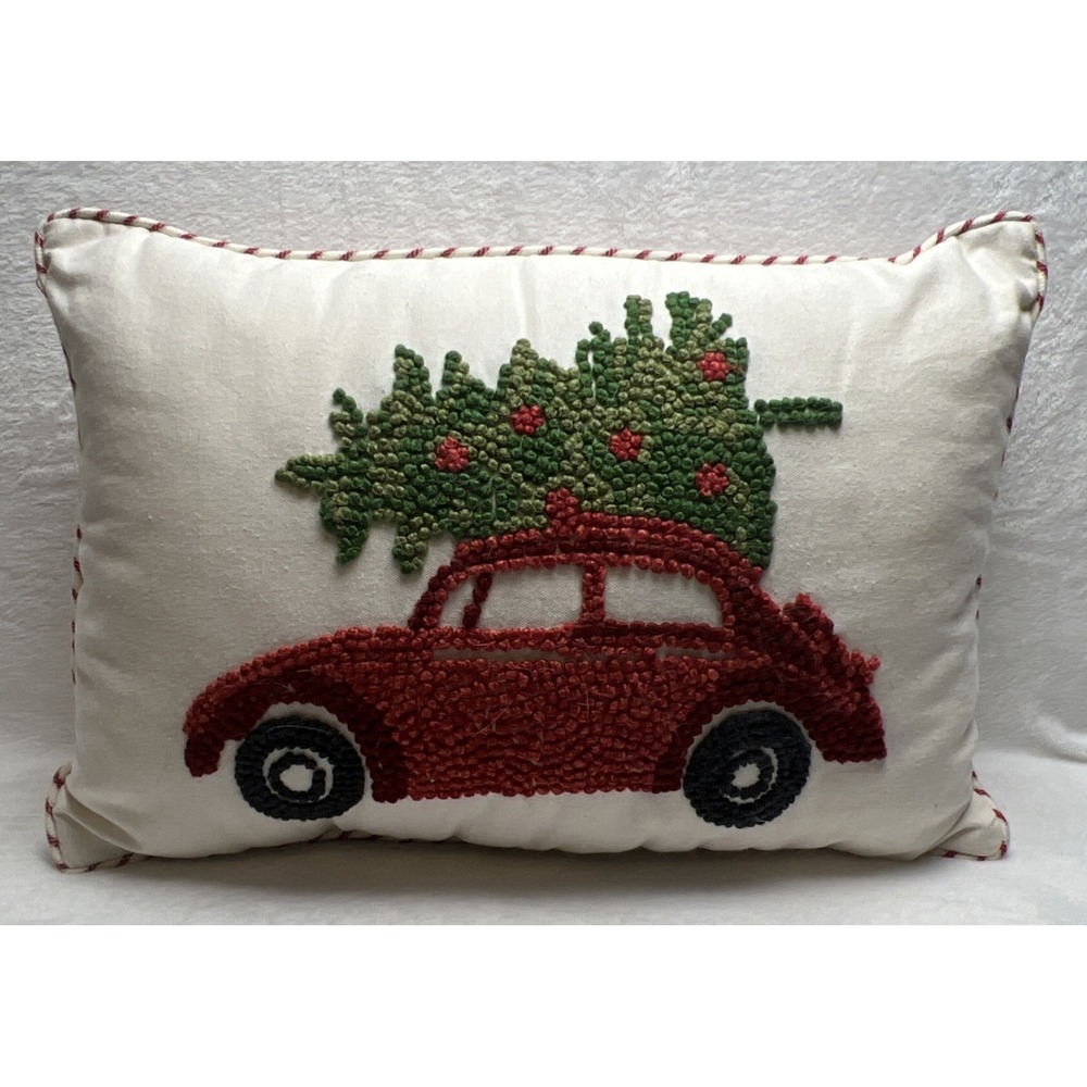 Pier 1 Christmas Throw Pillow‎ VW Car and Christmas Tree Vintage Car